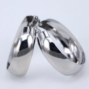 New 18K White Gold 2'' Round Chunky Hoop Earrings